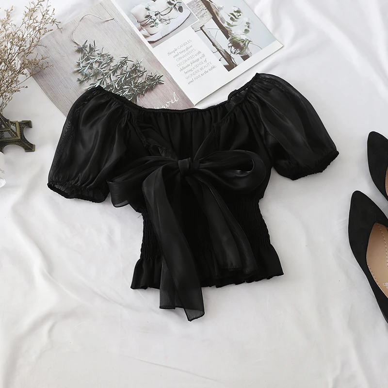 HELIAR 2020 летние топы с бантом шифоновая рубашка открытыми плечами прозрачные