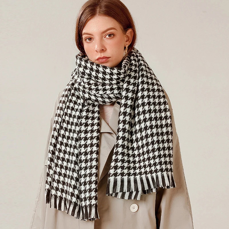Зимний модный клетчатый шарф женские роскошные кашемировые шали с кисточками