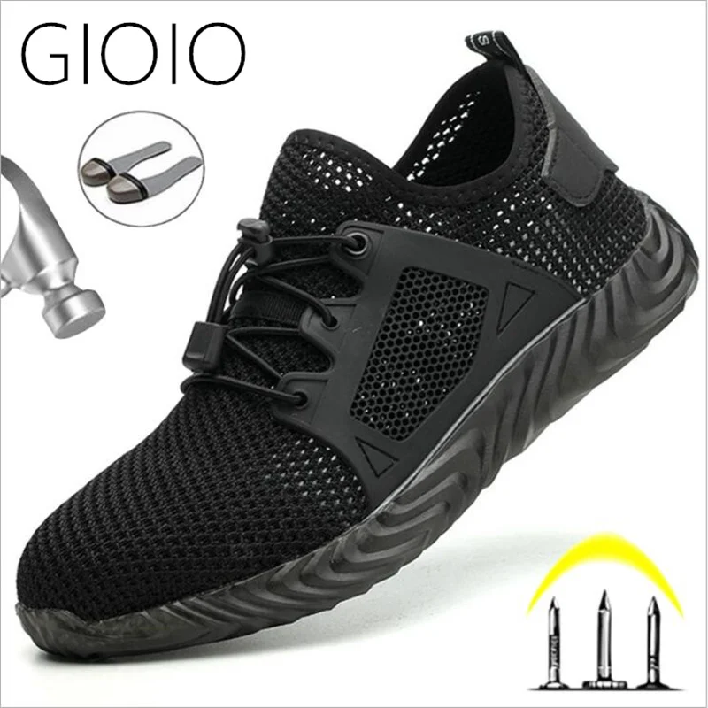 

2021 new women's breathable light casual shoes men's steel-toed work shoes safety anti-smashing anti-stab woven mesh sneakers