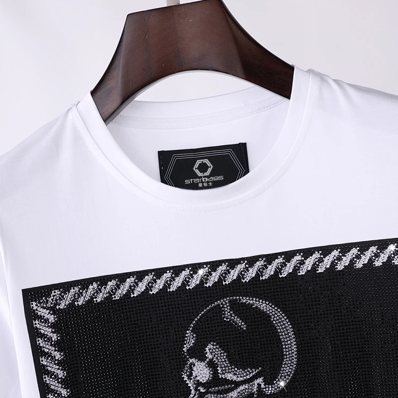 

starpp Hexagonal skull high quality men's T-shirt, short sleeve round neck, loose Pullover Colored diamond Python color printing