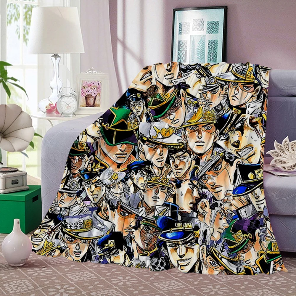 

JoJo Bizarre Adventure Flannel Blanket 3D Print Anime Adults Quilts for Airplane Travel Portable Winter Throw Blanket Home Decor