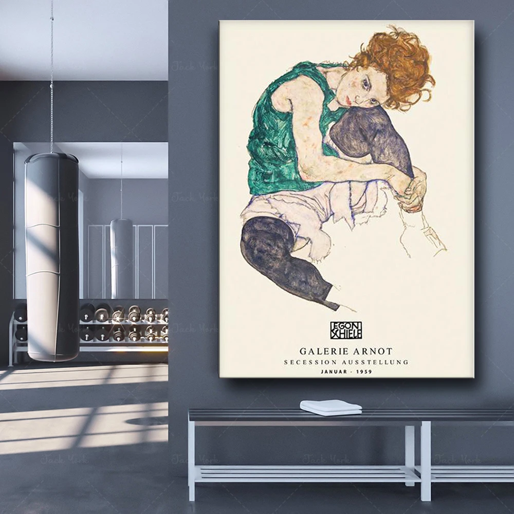 

Egon Schiele poster, Seated woman with bent knee, Egon Schiele print, Schiele art exhibition poster, Egon Schiele skeition poste