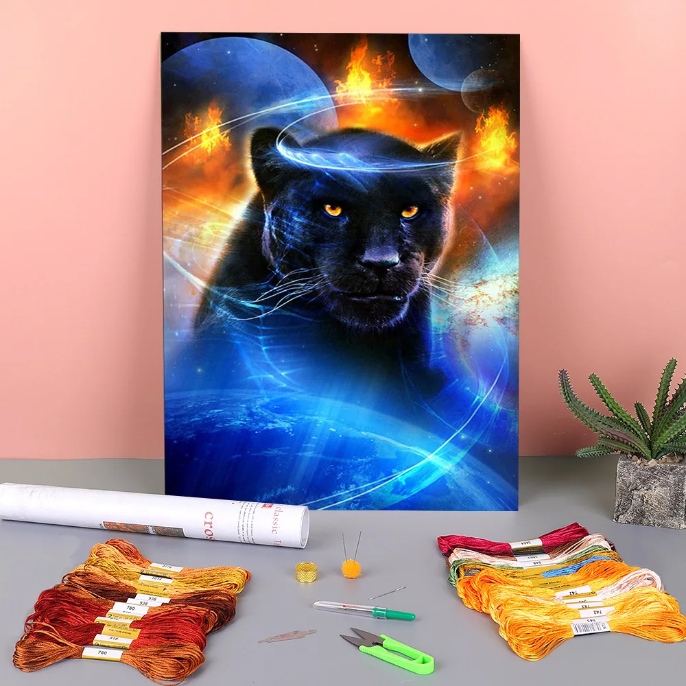 Холст с рисунком животных Черная пантера 11CT вышивка крестиком сделай сам полный