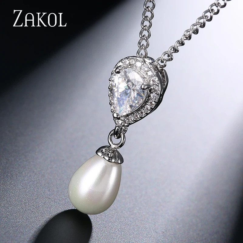 ZAKOL изысканный белый цвет Комплект украшений из искусственного жемчуга модные