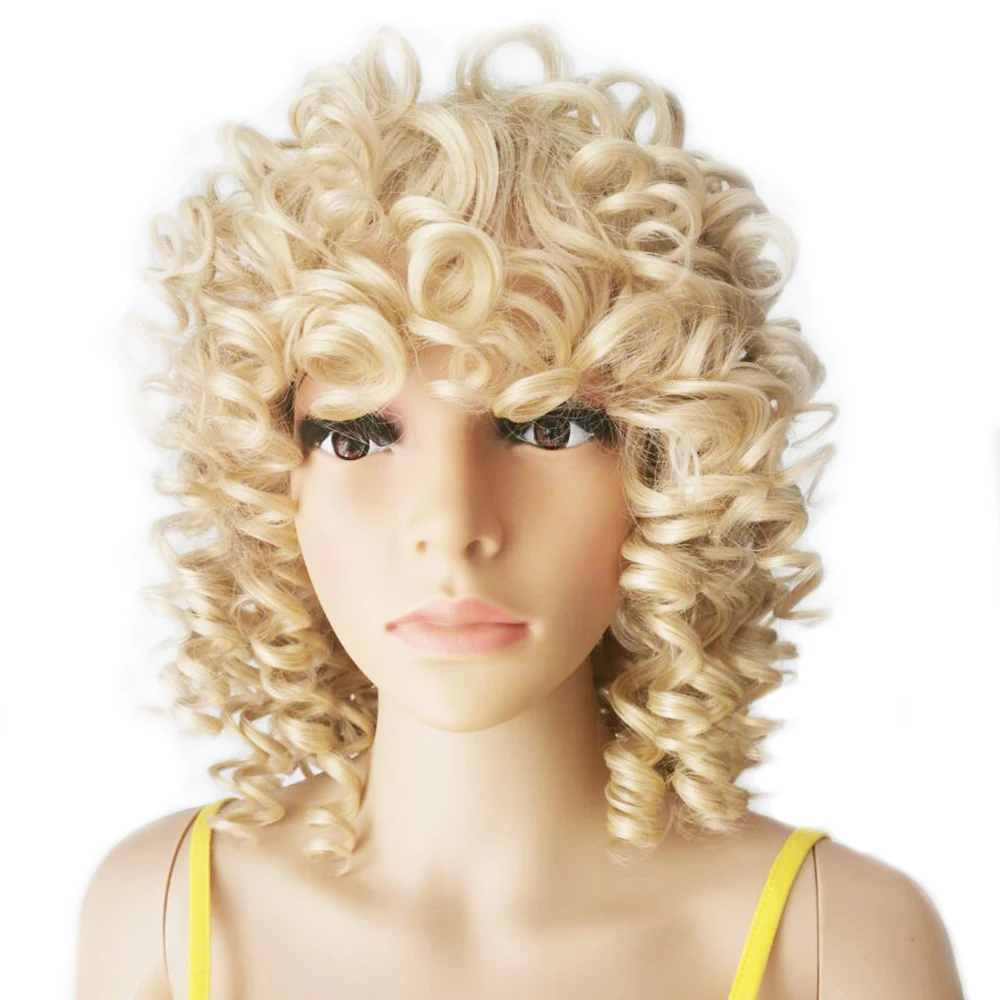 AIYEE Synthetic Blonde Wig with Bangs for Black Women 12 Inch Cheap Loose Spring Curl Cosplay Hair Short Afro Kinky Curly Wigs