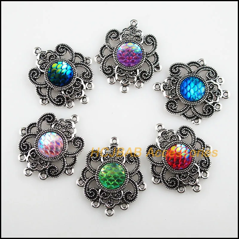 Модные круглые подвески 6 шт. тибетские серебряные из смолы смешанные разъемы для