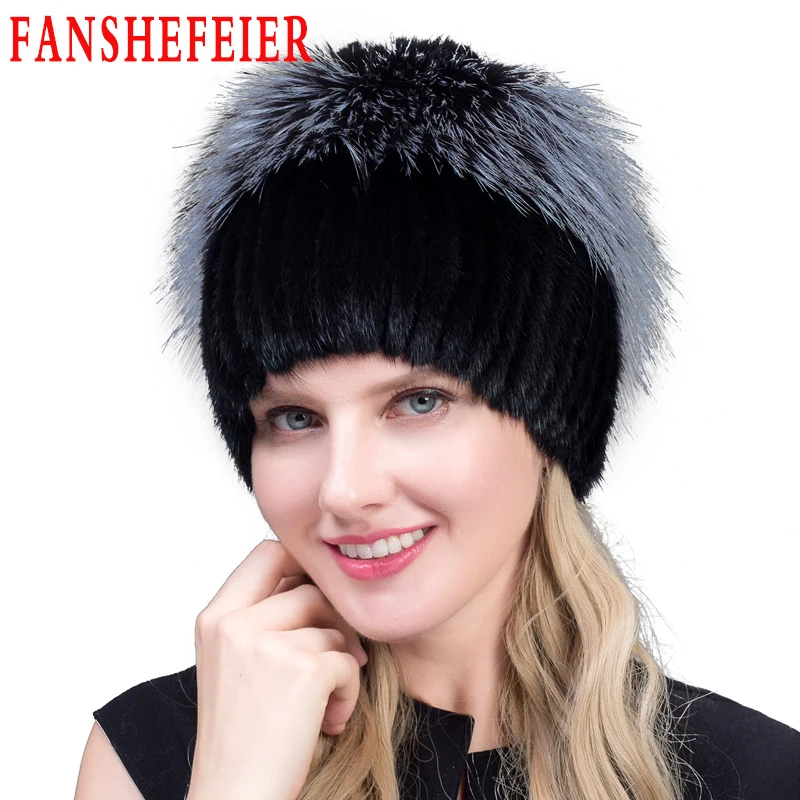 FANSHEFEIER натуральная черно бурая лиса меховая шапка женская норковая меховые