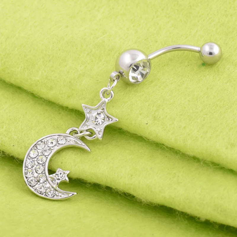 Новый панк кристалл луна болтаются пупка пирсинг кольца тела 316L хирургическая