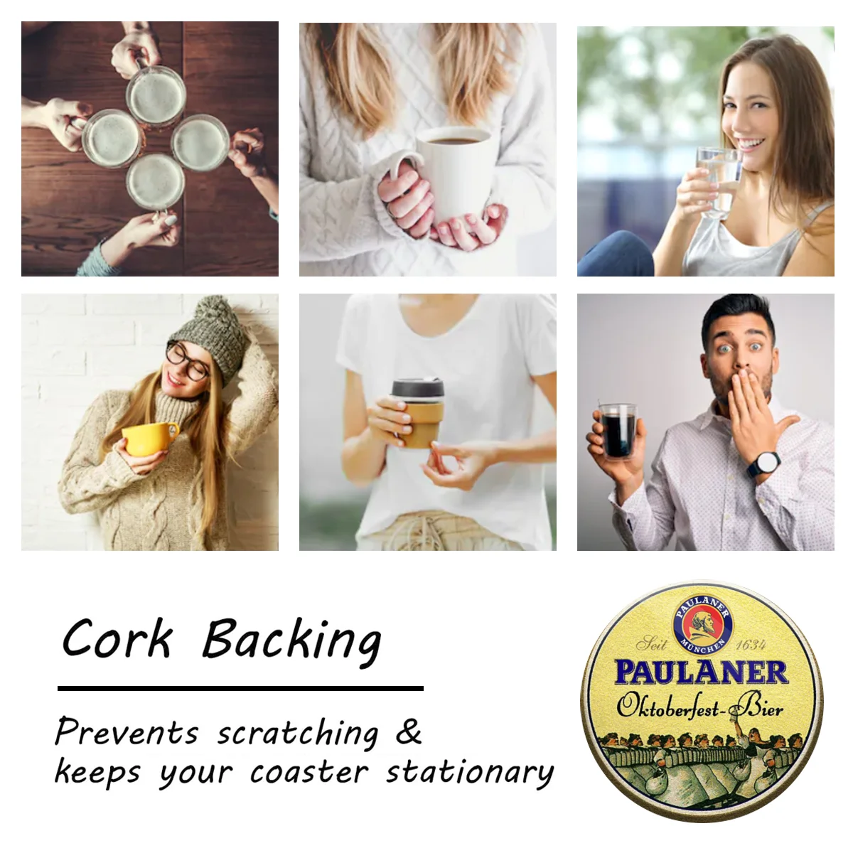 

PAULANER Ceramic Coasters, Cork Coasters for Drinks, Suitable for Dining Tables, Desks, Restaurants, Cafes and Bars