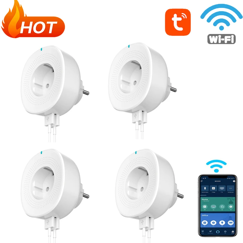 

1-5pieces TUYA APP Smart WiFi socket EU plug Dual USB port Smart plug support Alexa Google Home smart module