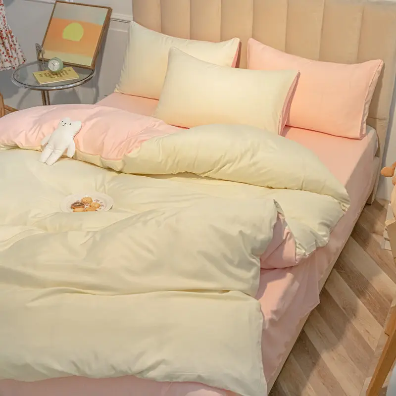 Простое однотонное одеяло комплекты постельного белья с эффектом потертости 4