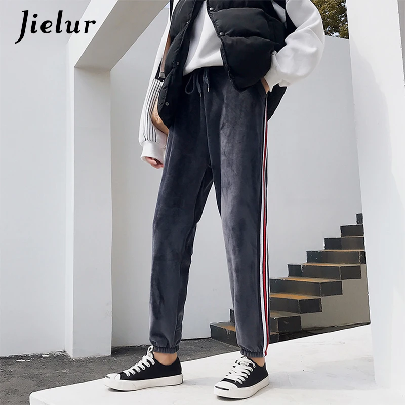 Женские повседневные брюки Jielur черные серые спортивные штаны с толстой