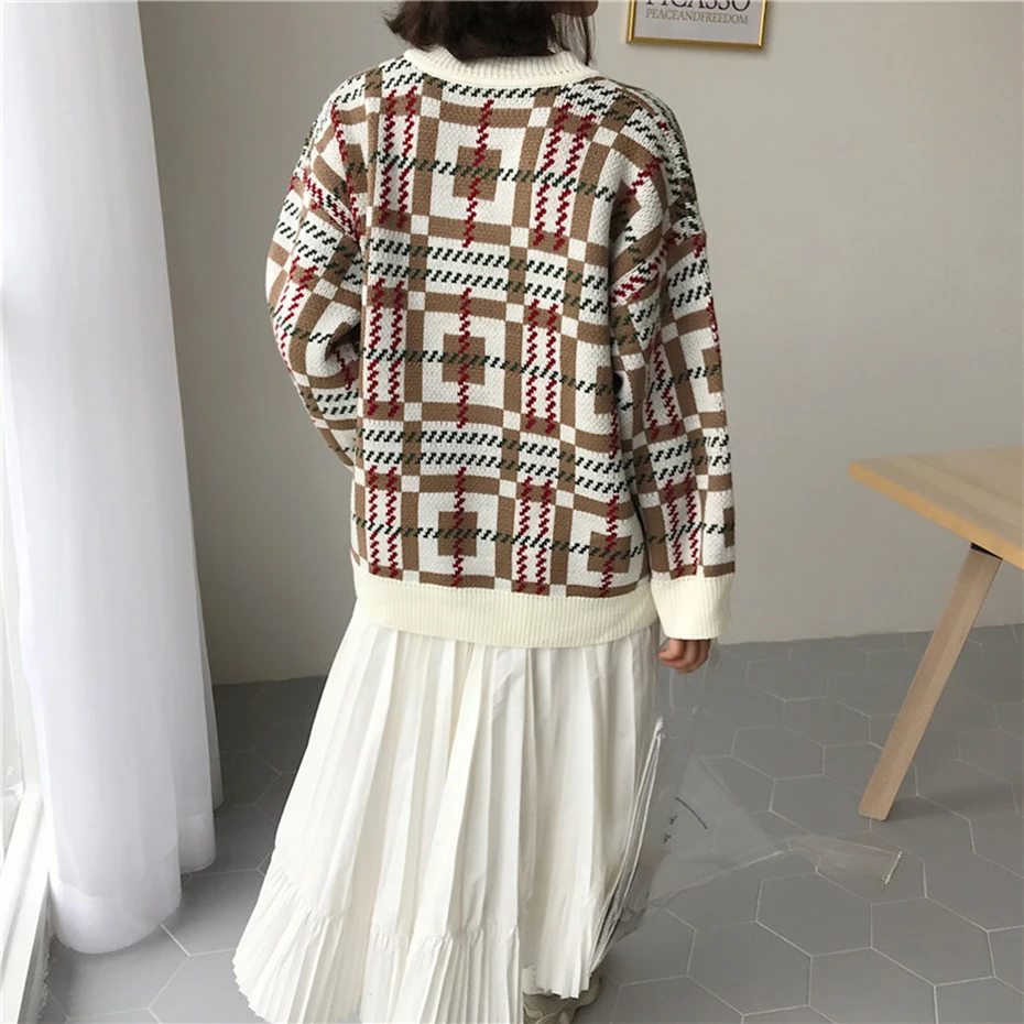 Винтажный осенне-зимний Пуловер New Prep свитер с V-образным вырезом и длинным