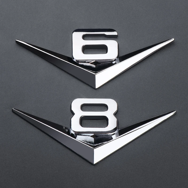 

3D Metal V6 V8 Emblem Badge Sticker Auto Rear Trunk Body Side Decoration Decal For BMW Audi Ford Mercedes Opel KIA Subaru Honda