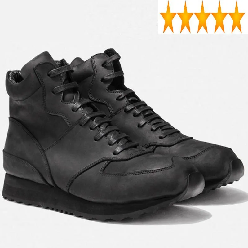 

Vintage Designer Platform Sneakers Genuine Leather Zipper Casual High Top Shoes Leisure White Black Breathable Trainers Men