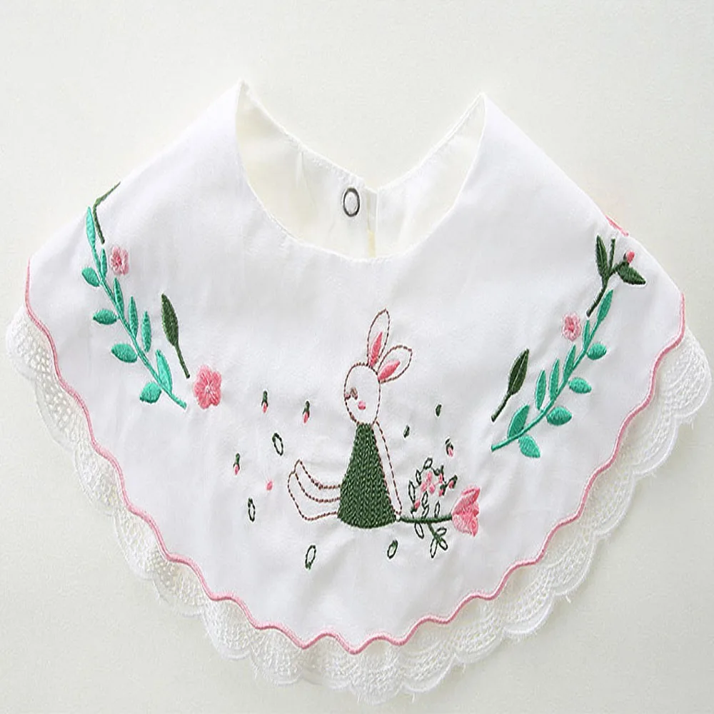 

Spring Newborn Baby Long-Sleeved Clothing Female Baby Cotton 2-Color Romper +Cartoon Bunny Embroidery Saliva Towel