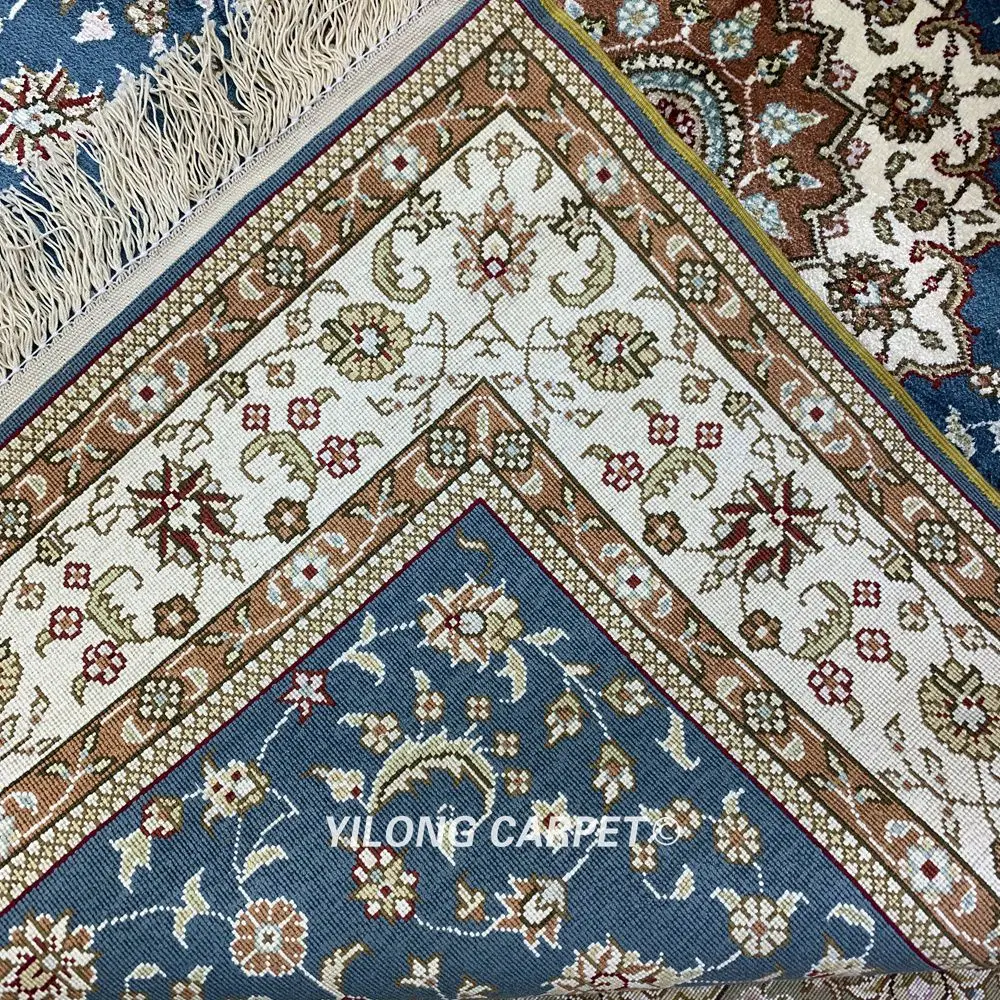 Yilong 2 7 &quotx 4&quot ручной УЗЕЛКОВЫЙ персидский синий ковер изысканный турецкий