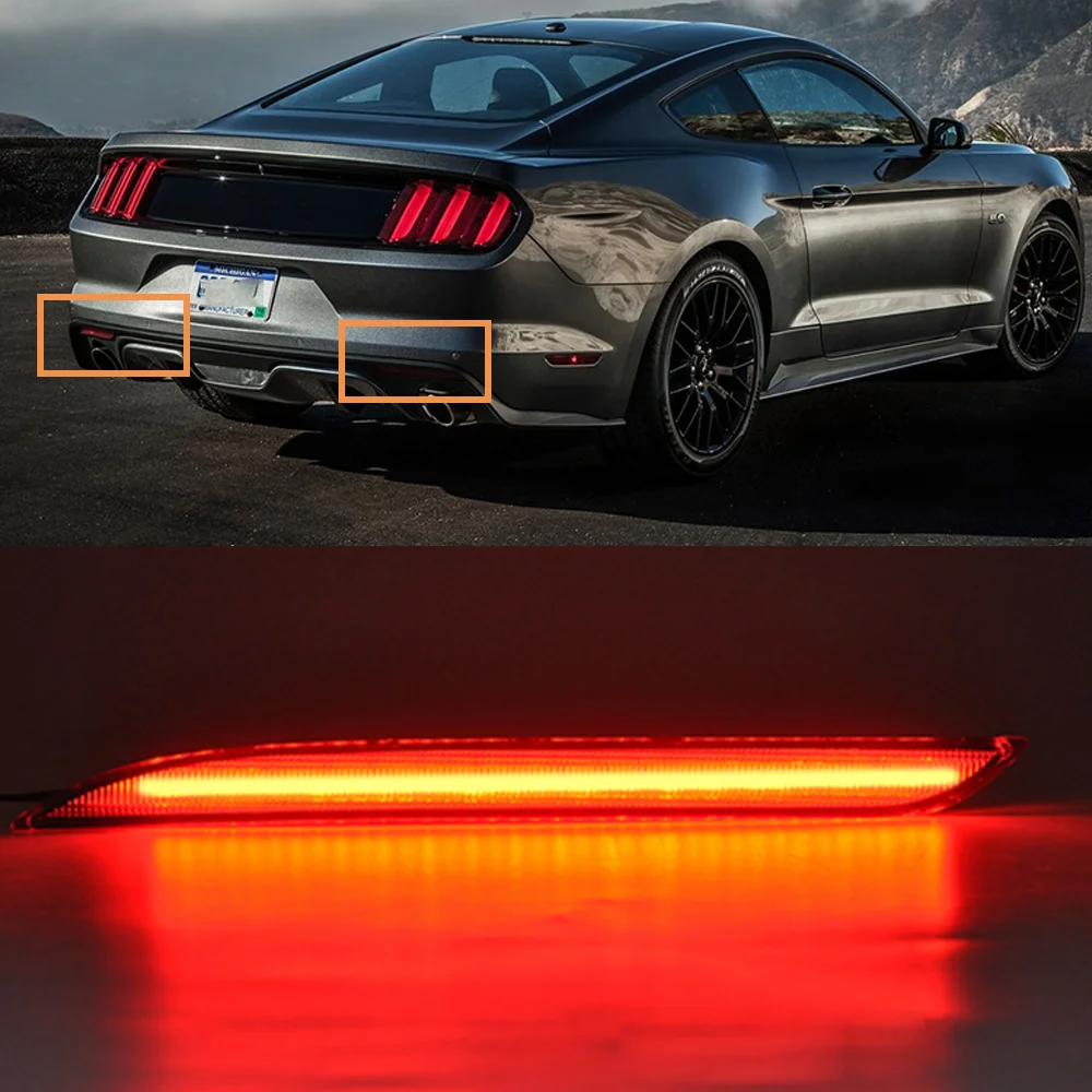 

2pcs Red Lens LED Car Rear Side Marker Lamps Bumper Reflector Red Brake Tail Lights For Ford Mustang 2015 2016 2017