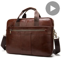 Genuine Leather Handbag Men Shoulder Hand Bag Laptop For Document Business Briefcase Male Work Office Brown Big Bolsas 2020