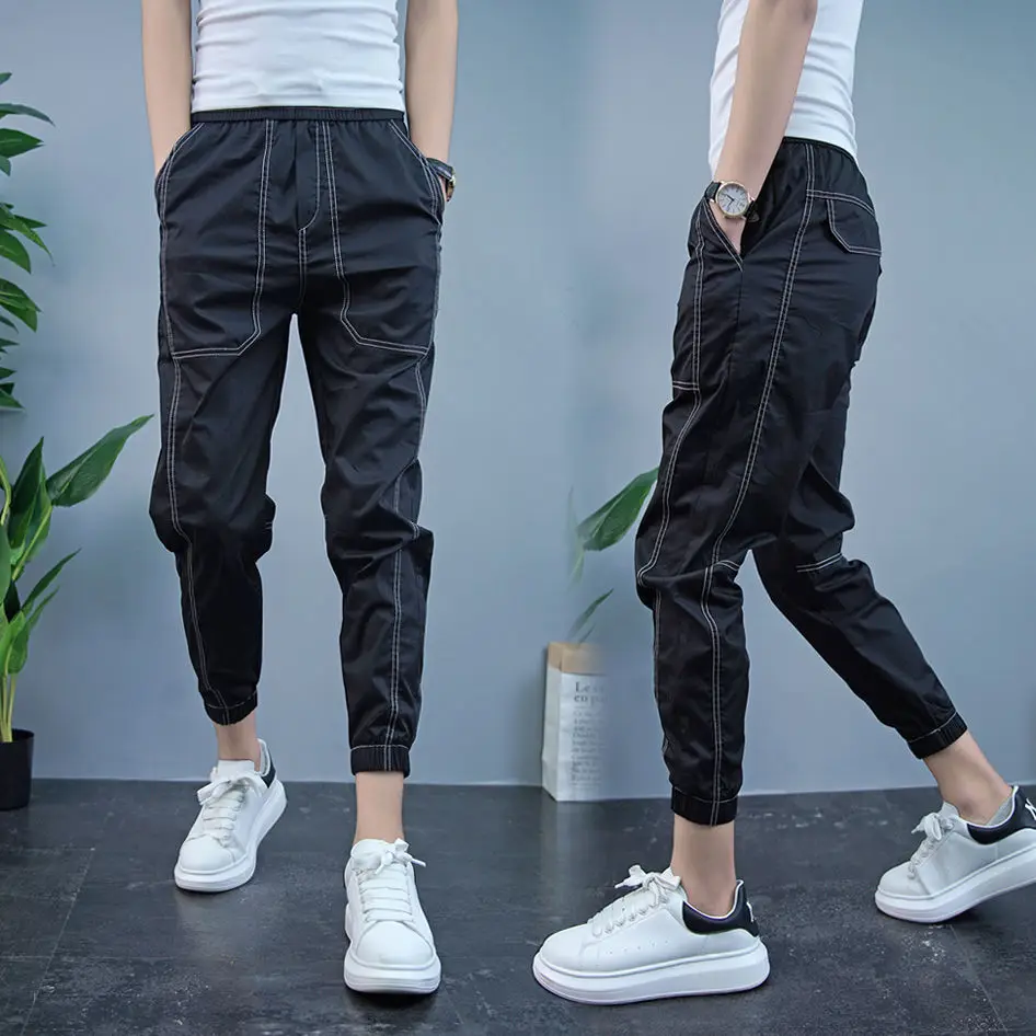 

Youth jeans wash pocket new mid-waist temperament regular men's fashion nine-point pants youth trend