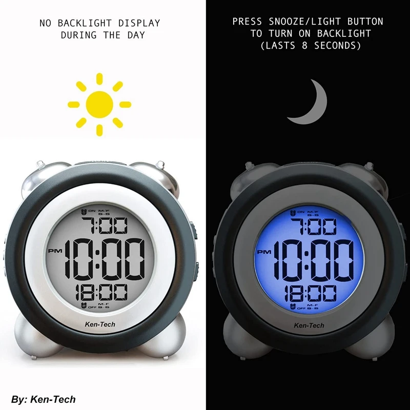 Digital Alarm Clock Time Date Display Twin Bell Very Loud for Heavy Sleepers Dual Alarm Blue Backlight for Teens images - 6