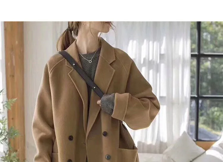

Trench Coats Elegant Female Office Wear Korean Fashion Clothing Winter Wool Cashmere Coat Women Warm Outerwear Ladies Black
