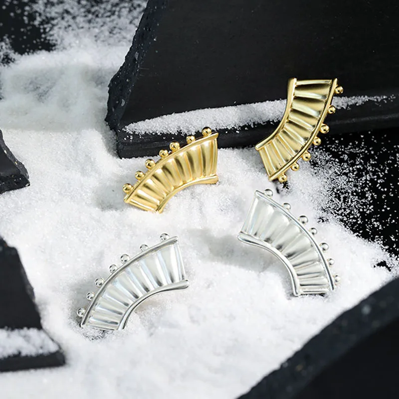 

YPAY 100% Genuine 925 Sterling Silver Sector Stud Earrings for Women Korea INS Creative Fine Jewelry YME893