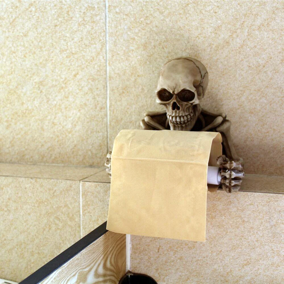 

"Creative Skull Toilet Paper Holder Wall Mount Tissue Box Paper Roll Holder 3D Sanitary Paper Storage Bar Bathroom Organizer"