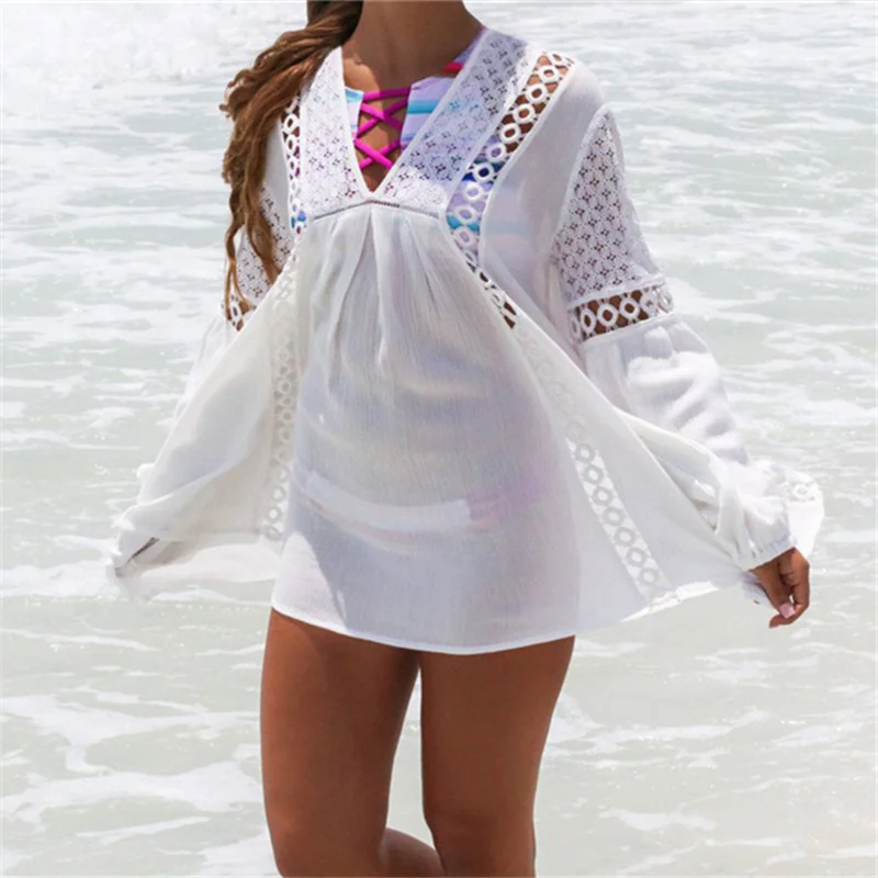 Летняя Пляжная накидка парео 2020 шифоновая с длинным рукавом для бикини купания