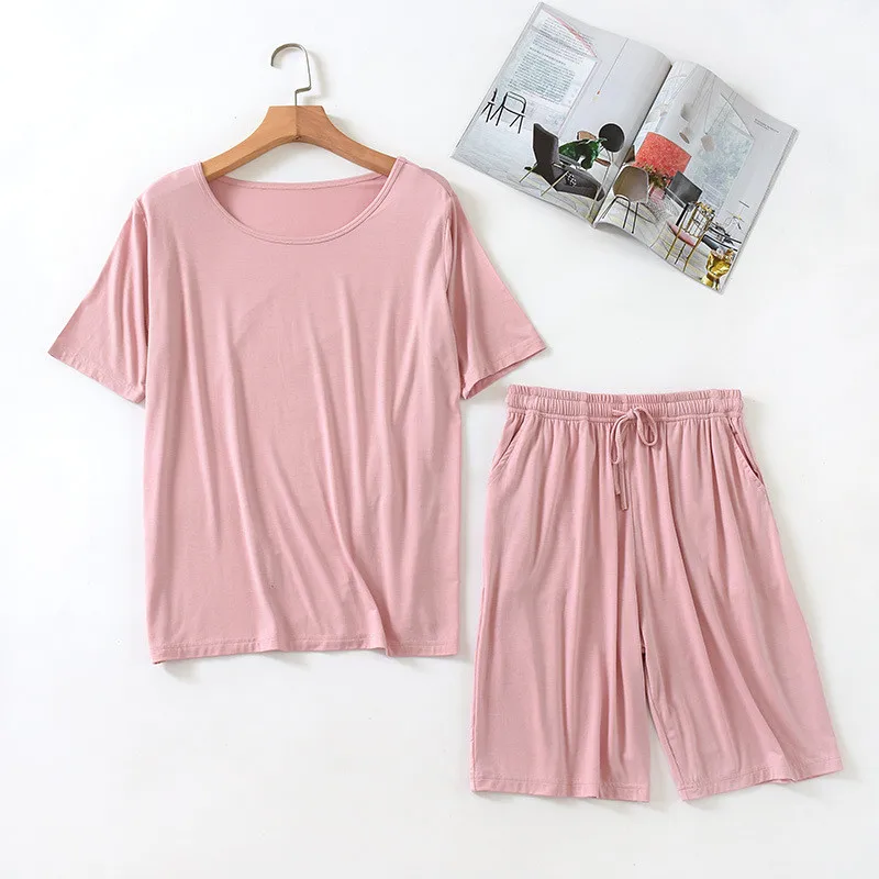 

New Pajamas with Shorts Women's Short Sleeve Homewear Female Pajamas Set Women Home Clothes Lounge Wear Modal Home Suit Summer