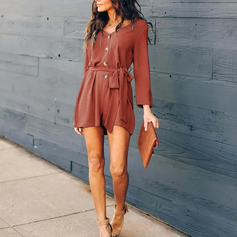 Хороший Женский Повседневный комбинезон с v образным вырезом размера плюс