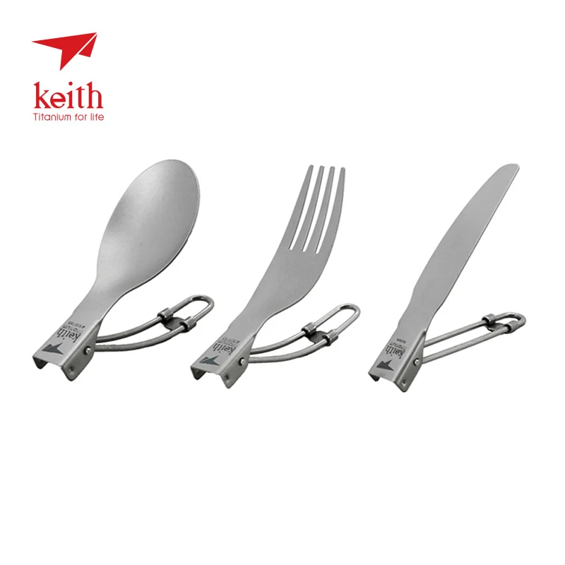 

Keith 3 In 1 Titanium Spoon Fork Knife Cutlery Sets Outdoor Camping Titanium Portable Folding Knife Fork And Spoon Ti530234 53g