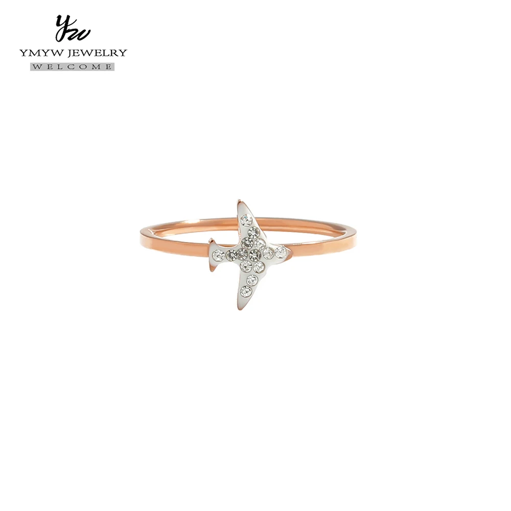 YMYW модные кольца из нержавеющей стали 316L розовое золото стразы Мультяшные для