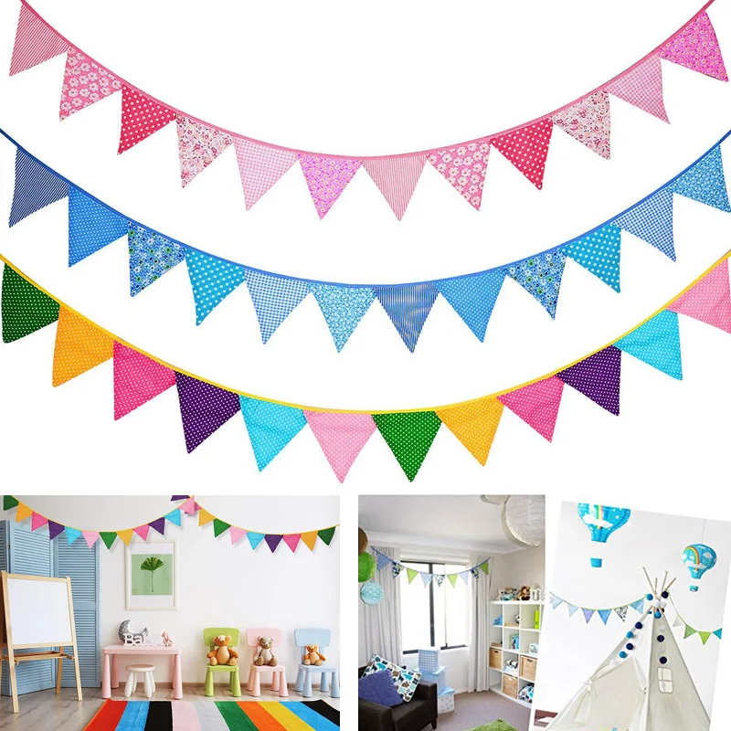 Флажки из хлопчатобумажной ткани 2 7 м 12 флажков тканевая гирлянда для свадьбы дня