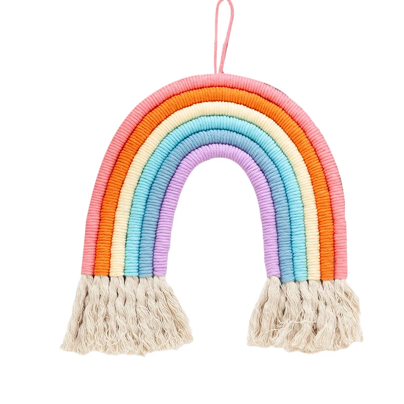 

6 Lines Macrame Rainbow Wall Hanging Ornament DIY Rope Handmade Woven Wall Decoration For Home Girls Kid Room Nursery Pendants L