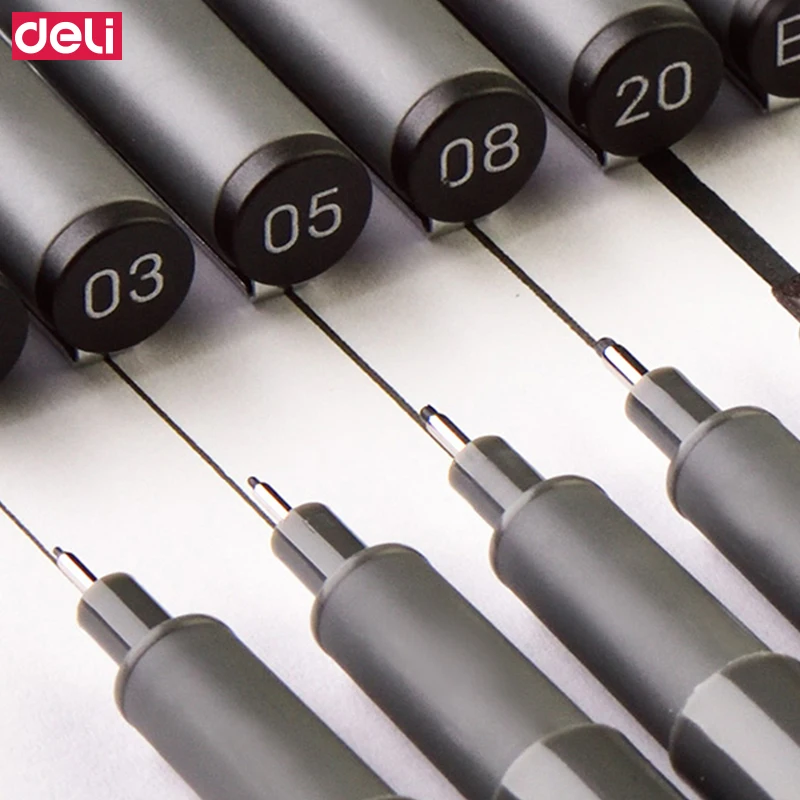 6 шт. Deli Fineliner Micron набор ручек 01 03 05 08 2 0 водостойкие черные чернила Эскиз маркер