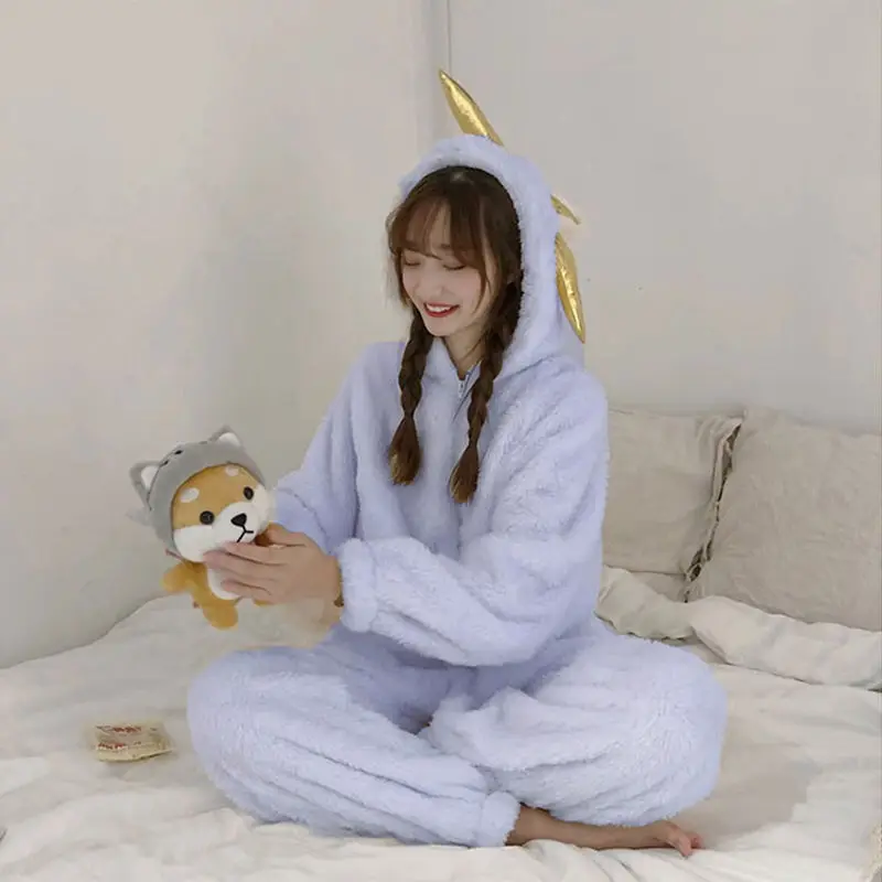 Pajama Girl Autumn and Winter New Cute Animal Cartoon Animation Student Long Sleeve Thickened One-piece Pullover Home Clothes