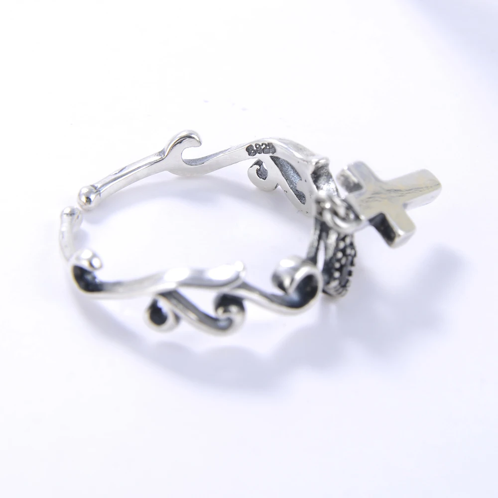 

Gothic style new 925 sterling silver ring rock ring cross pendant design solid silver ring girl popular jewelry free shipping