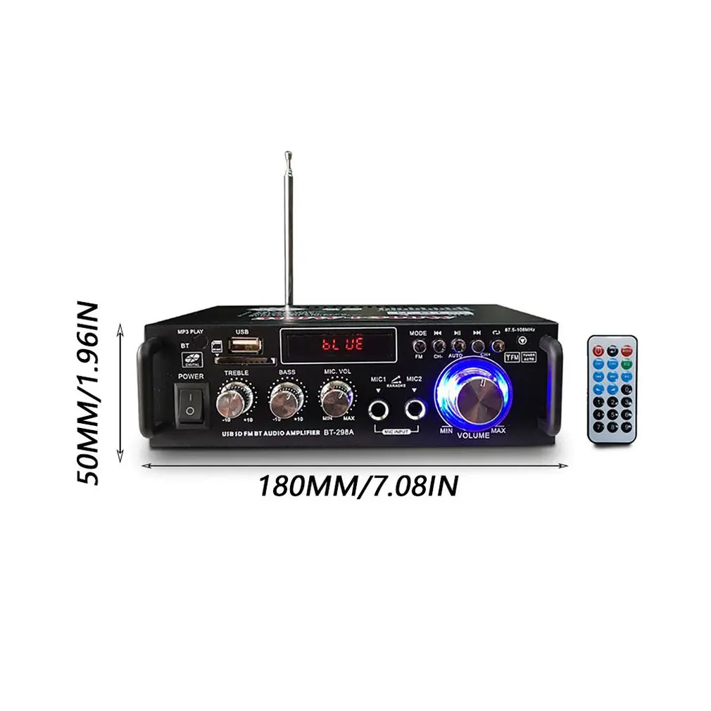 Цифровой Hi-Fi аудио усилитель мощности 12 В/220 В BT-298A 2 канала ЖК-дисплей bluetooth FM-радио