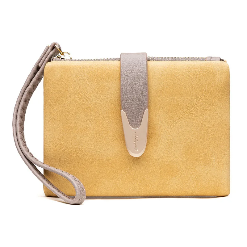 

New Retro Frosted Female Wallet Multi-function Short Coin Purse Personalized Zipper Buckle Card Bag PU Folding Clutch
