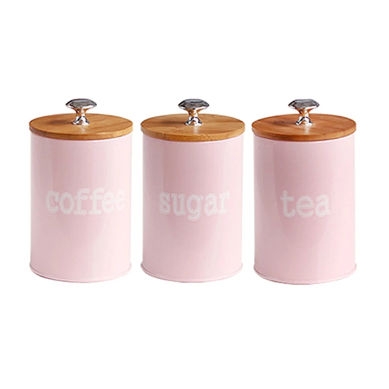 

3pcs Wood Lid Iron Airtight Canister Kitchen Storage Bottles Jars Food Container Tea Coffee Sugar Beans Grains Candy Jar 28GF