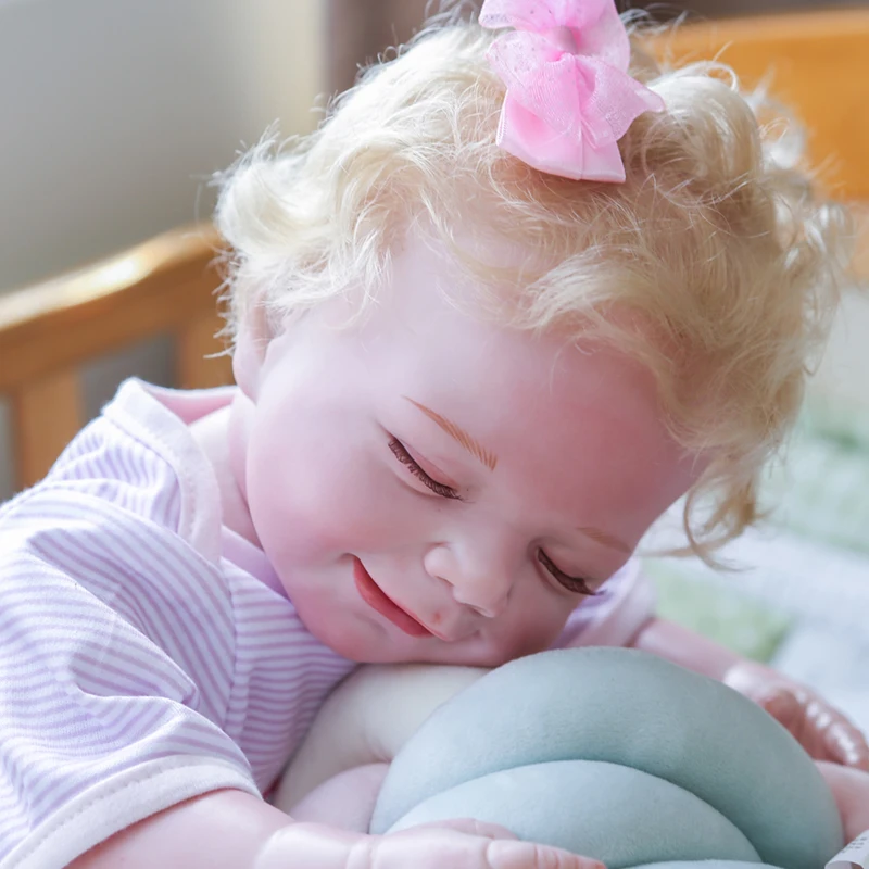 

Popular reborn doll sleeping April smiley face very soft touch detail painted full silicone bebe reborn girl toddler doll gift