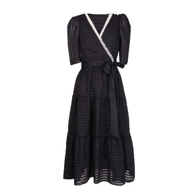 

Elegant Summer Knee-length Vintage Dress Women Black Sashes Lace V-neck Womens Dress Elegant M Stripe Mesh Dresses Woman