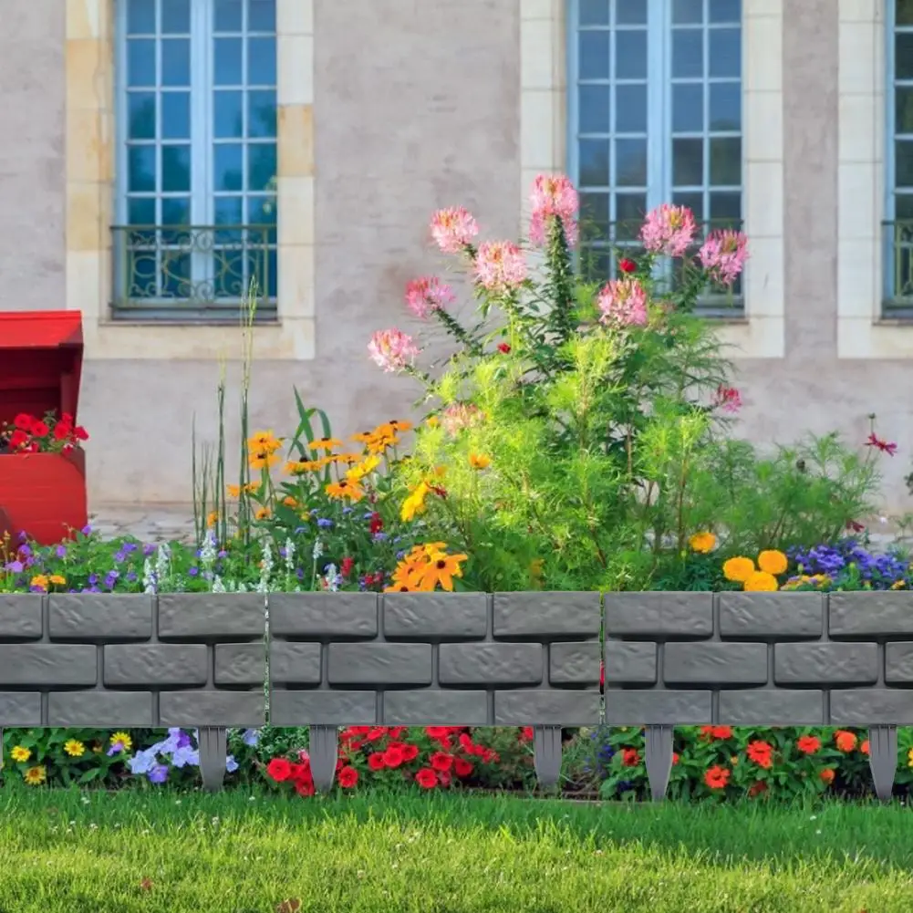 

4PCS Plastic Brick Effect Garden Edging Lawn Garden Border Fence For Mowing Lawn Or Make Raised Beds Or Vegetable Patches