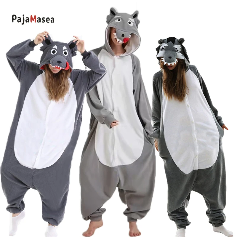 Large XXL PAJAMASEA Men Wolf Adults Onesie Women Sleepwear Cartoon Anime Family Funny Christmas Cosplay Outfits Raccoon Kigurumi