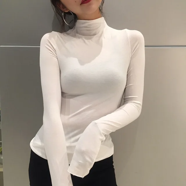 Водолазка футболка сексуальная женская Camisas Mujer 2019 топы с длинным рукавом