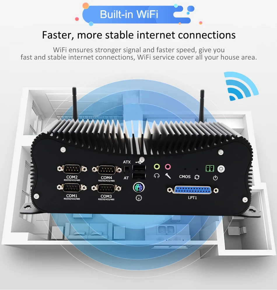 Мини-ПК 10-го поколения без вентилятора Intel I7 10510U I5 10210U Pc 6 * Com 2 lan 8 usb Gpio Lpt для Hdmi Vga