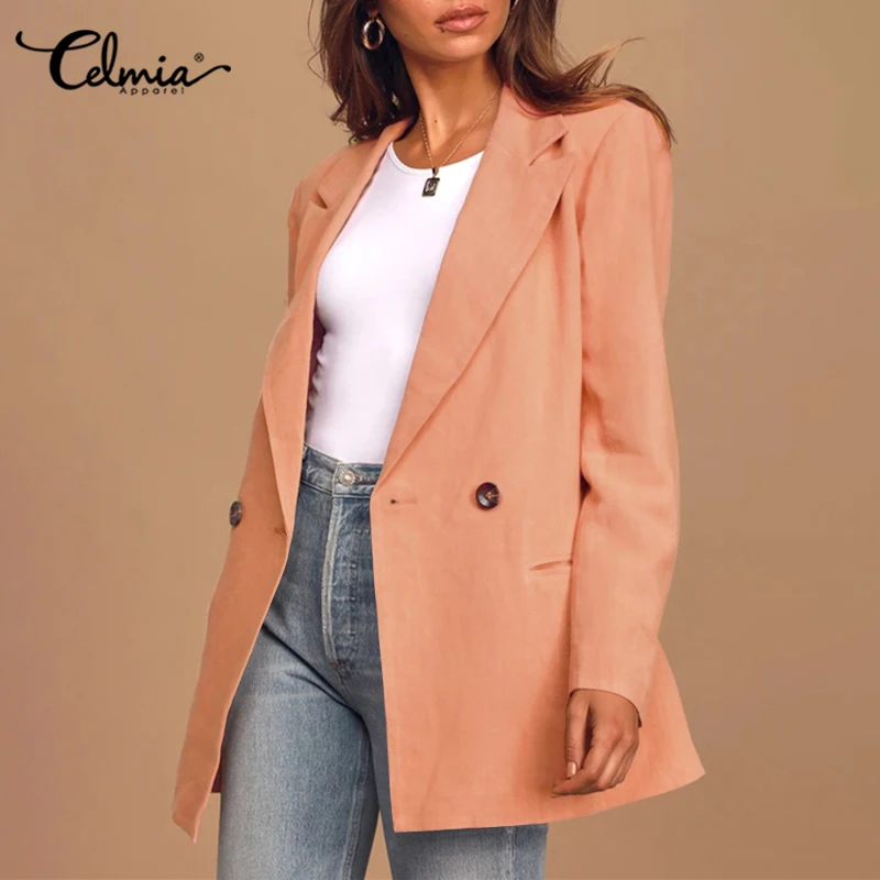 

Women's Business Blazers Celmia 2021 Autumn Office Formal Coat Fashion Long Sleeve Buttons Blazer Casual Outerwears 7