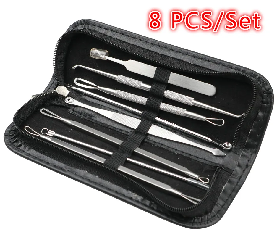 

3/8pcs/set Stainless Steel Blackhead Remover Tool Kit Whitehead Pimple Spot Comedone Acne Extractor Remover Popper Beauty Tool