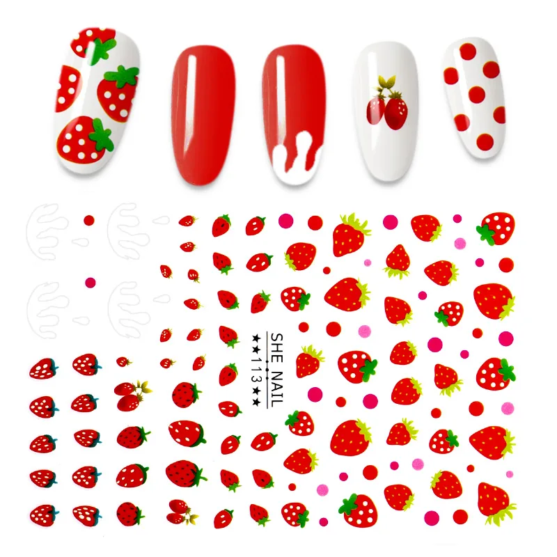 

3D Nail Art Stickers Fruits and Flowers Stickers for Nails Self-adhensive Strawberry Rose Decals Tips Decoration Paper